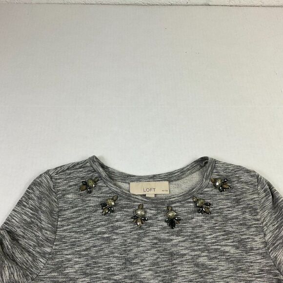 LOFT Womens Cotton Beaded Sweatshirt Gray Short Sleeve Pullover PS Petites - Picture 4 of 12